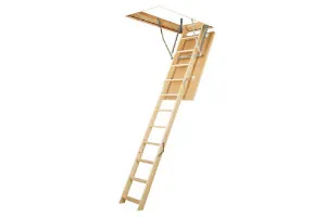 Loft ladder sectional with a wooden ladder